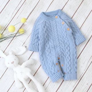 Buy blue Knitted solid color baby jumpsuit