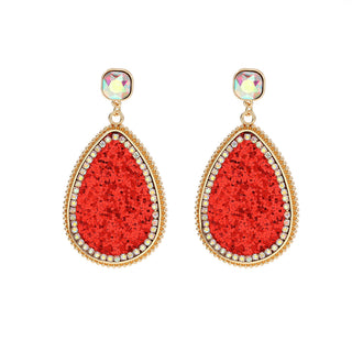 Buy red Creative Retro Alloy Diamond Colorful Crystals Earrings For Women