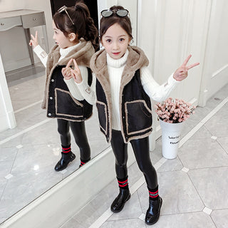 Spring And Autumn New Children's Denim Vest Clip  Girls Thick Hooded