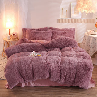 Buy bean-paste Luxury Thick Fleece Duvet Cover Queen King Winter Warm Bed Quilt Cover Pillowcase Fluffy Plush Shaggy Bedclothes Bedding Set Winter Body Keep Warm