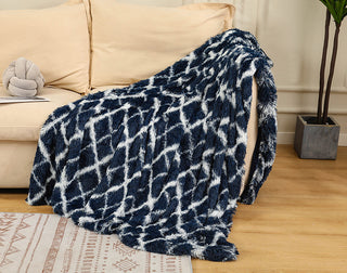 Buy navy-blue-grid Warm Fluffy Shaggy Throw Blanket Bedspread Faux Fur Sofa Nap Blanket Bed Cover