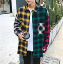 Original national tide mixed colors loose irregular long casual shirt hip-hop male and female lovers shirt