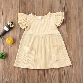 Buy yellow Girls&#39; Hanging Cotton Flying Sleeve Dress