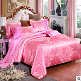 Buy pink Luxury European Bedding Satin Jacquard Modal Cotton Tencel Set