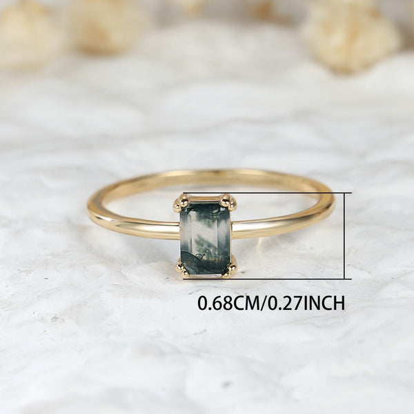 Fashion Retro Rectangular Water Plants Agate Ring