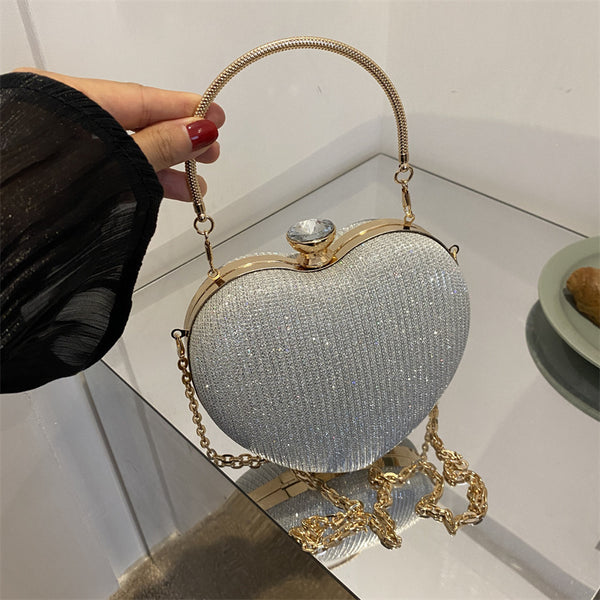 Heart Shape Metal Clutches Bag Fashion Chain Shoulder Crossbody Bag Luxury Lady Purse