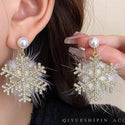 Christmas Snowflake Earrings Women's Full Diamond Pearl Plush Earrings