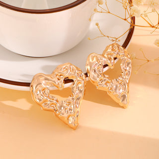 Buy gold New Pleated Lava Hollow Heart-shaped Earrings Personality Exaggerated Love Earrings For Women Valentine&#39;s Day Jewelry