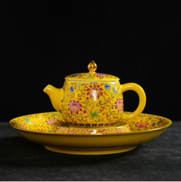 Colored gold flower teapot ceramic tea set