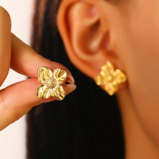 Buy stainless-steel-3682 Exaggerated And Personalized C- Ring Flower Texture Earrings