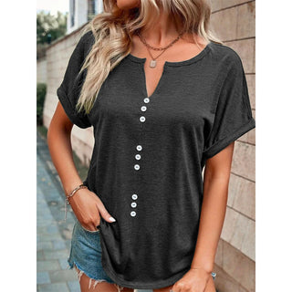 Buy dark-gray Women&#39;s V-neck Short Sleeve Tops Shirt