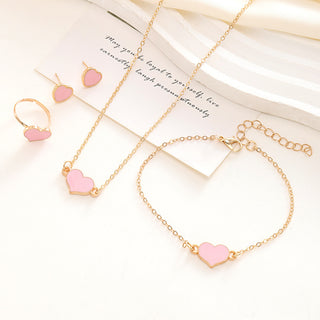 Buy ck0401-pink-set-of-4 Simple Love Jewelry Women&#39;s Fashion Necklace Suit Heart Jewelry Set Gift For Her Fashion Party Jewelry