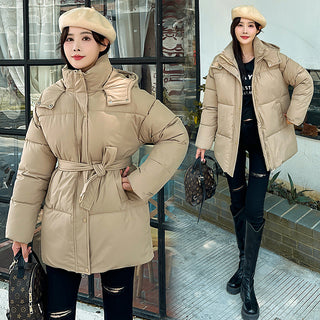 Buy khaki Korean Style Women&#39;s Thick Hooded British Style Cotton-padded Coat