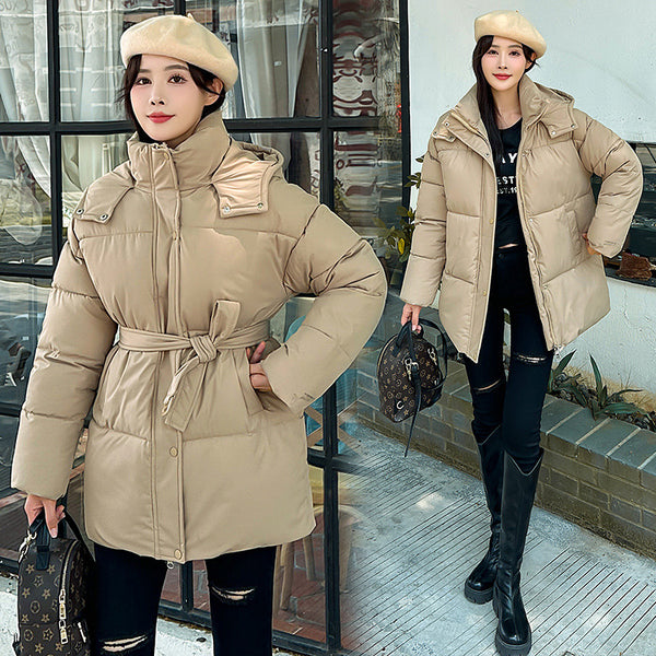 Korean Style Women's Thick Hooded British Style Cotton-padded Coat