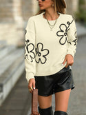 Solid Color Flower Jacquard Knitted Sweater Fashion Pullover