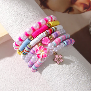 Preppy Style Colorful Polymer Clay Flower Shell Bracelet