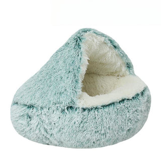 Buy green-plush-style Deep Sleep Half-pack Semi-enclosed Dual-use Plush Round Pet Bed