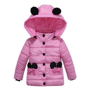 Buy pink Girls Winter Coat Hooded Dot Animal Design Puffy Jacket