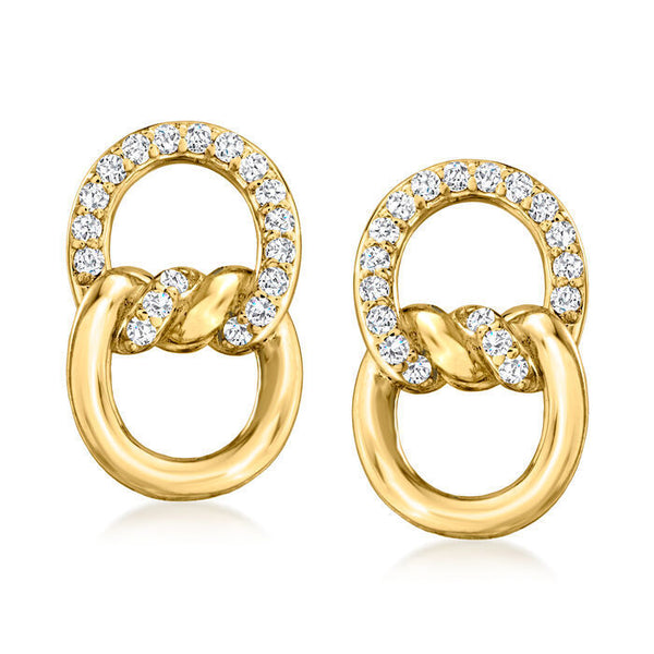 18K Gold Double D Ring Micro Inlaid Zircon Bends And Hitches Stud Earrings