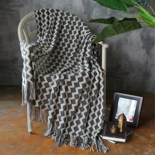 Buy dark-grey Knitted Tassel Decoration Sofa Nap Blanket With Towel