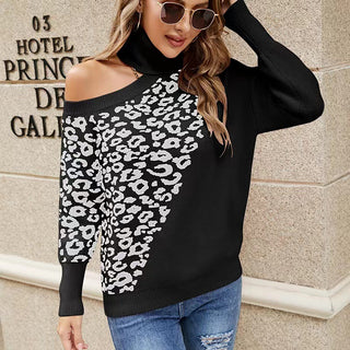 Buy black Women&#39;s Long-sleeved Sweater Shoulder-baring Sweater