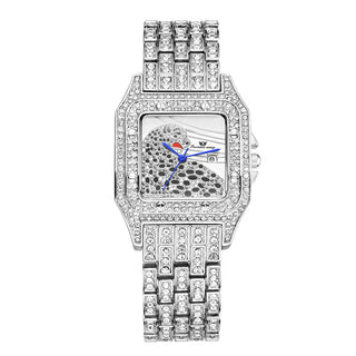 Buy white Square Full Star Leopard Diamond Women&#39;s Watch Quartz Women&#39;s Watch