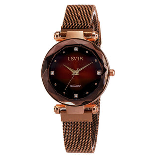 Buy solid-color-coffee Women&#39;s Starry Quartz Lazy Magnet Strap Iron-absorbing Watch