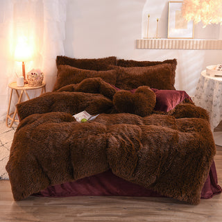 Buy coffee Luxury Thick Fleece Duvet Cover Queen King Winter Warm Bed Quilt Cover Pillowcase Fluffy Plush Shaggy Bedclothes Bedding Set Winter Body Keep Warm