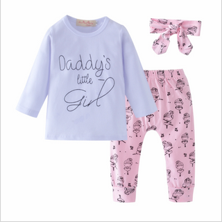 Buy long-sleeve Daddy&#39;s Little Girl T-shirt Cartoon Pants Headband Clothing Set