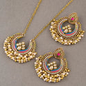 Indian Ethnic Style Vintage Gemstone Beads Jewelry Earrings Necklace 2 Pieces Suit