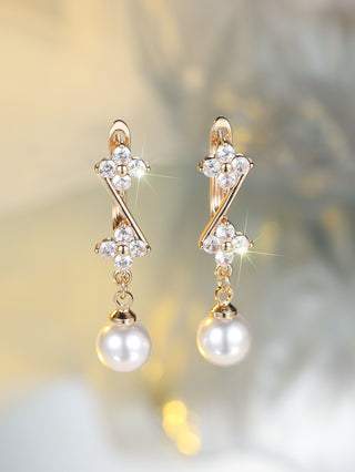 Buy champagne-gold-white-diamond Champagne Gold Round White Diamond Tassel Earrings