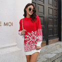 Christmas Snowflake Sweater Dress Loose Pullover Knitted Dresses