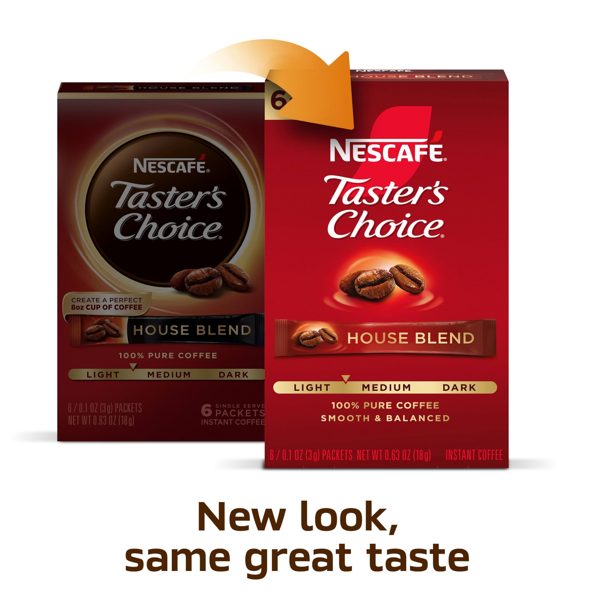 NESCAFÉ Taster's Choice House Blend, Light Medium Roast Instant Coffee, 1 Box, 6 Packets