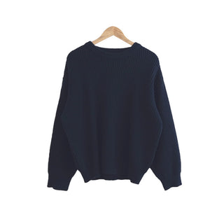 Buy navy-blue Solid Color Lazy And Loose Thick Needle Pullover