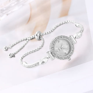 Buy silver Diamond Dial Decorative Pull-out Bracelet Watch