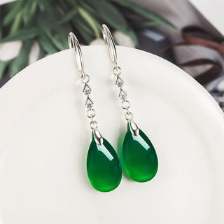 Green Agate Drop-shaped Earrings For Women