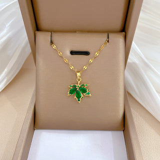 Buy e219-green Red Maple Leaf Light Luxury Bone Chain Titanium Steel Necklace