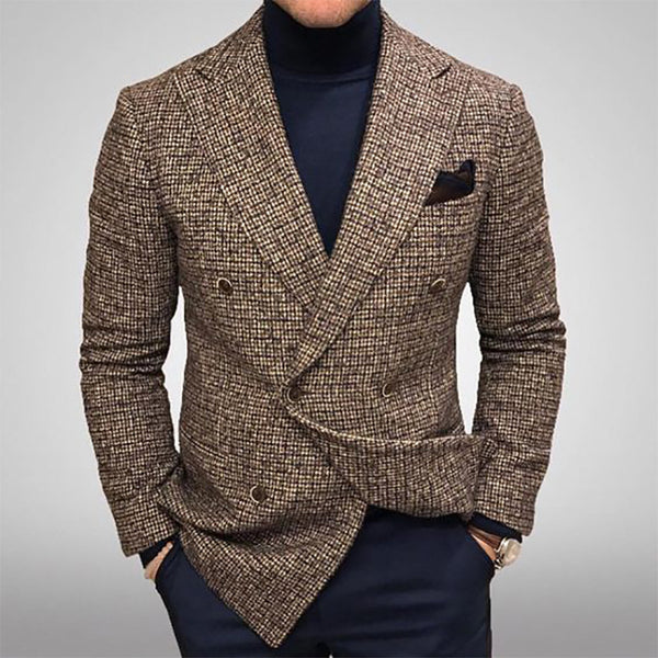 Men's Blazers Slim Fit Plaid Suits Jackets Male Long Sleeve Double-breasted Outerwear Business Casual Coats