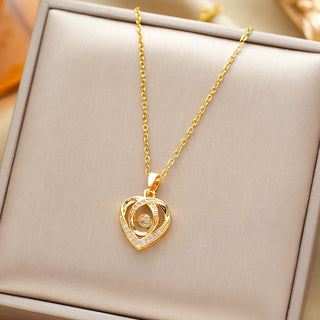 Buy gold Fashion Dancing Love Necklace With Rhinestones Personality Creative Clavicle Chain Heart-shaped Necklace For Valentine&#39;s Day Gift