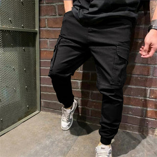 Buy black Mens Sports Pants With Pockets Casual Cargo Trousers