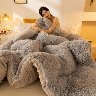 Buy silver-grey Super Soft Long Fleece Mink Crystal Velvet Thickened Warm Winter Quilt