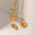 18K Gold Stainless Steel Hammered SUNFLOWER Earrings