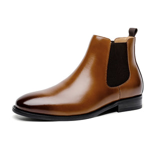 Buy brown Men's Retro Chelsea Fleece-lined Leather Boots