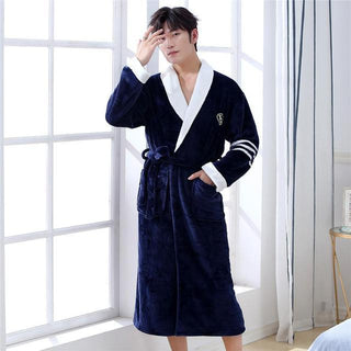 Buy men3 Winter Flannel Lovers Robe Gown Elegant Solid Casual Sleepwe