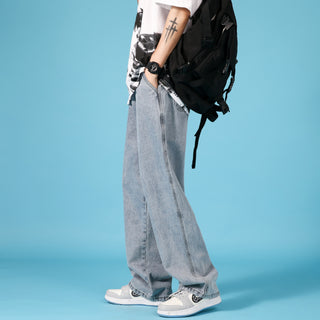 Buy light-blue Men Casual Trousers Hip Hop Cargo Denim Pants With Zipper