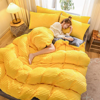 Buy lemon-yellow Magic Velvet Four Piece Coral Velvet Thermal Sheet Duvet Cover