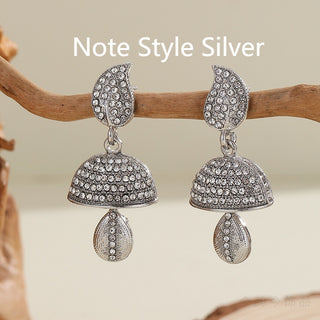 Buy note-style-silver Bohemian Style Heart-shaped Diamond Bell-shaped Earrings