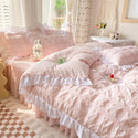 Solid Color Four-piece Quilt Cover Bed Skirt Bedding Set