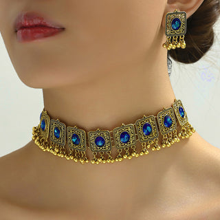 Buy b9033-royal-blue Indian Ethnic Style Vintage Gemstone Beads Jewelry Earrings Necklace 2 Pieces Suit