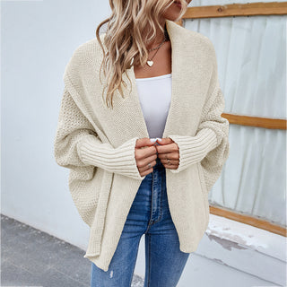 Buy apricot New Loose Knitted Sweater Solid Color Bat Sleeve Large Lapel Cardigan